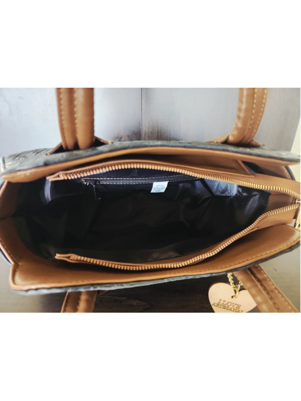Marine Navy Blue Brown Sunflower Embossed Tooled Artisan LEATHER Hobo Bag Purse